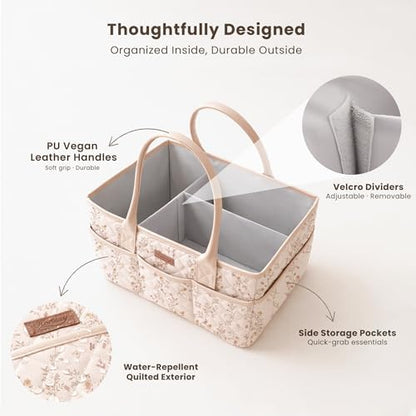 Water-repellent floral diaper caddy for changing table