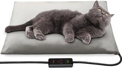 Electric heated dog mat with chew resistant steel cord and LED controller unit.