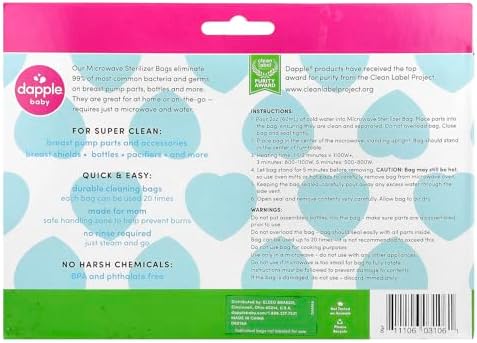 Dapple reusable steam sterilizer bags showing breast pump parts