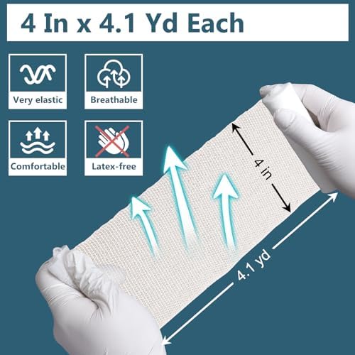 YesBes first aid gauze wrap roll displayed alongside the included medical adhesive tapes.