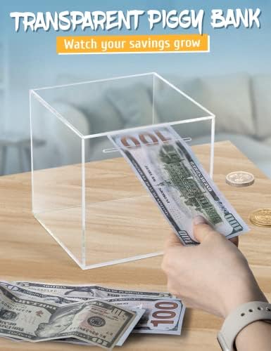 Kypeeka transparent savings jar for adults and kids placed as a decorative item on a modern room shelf