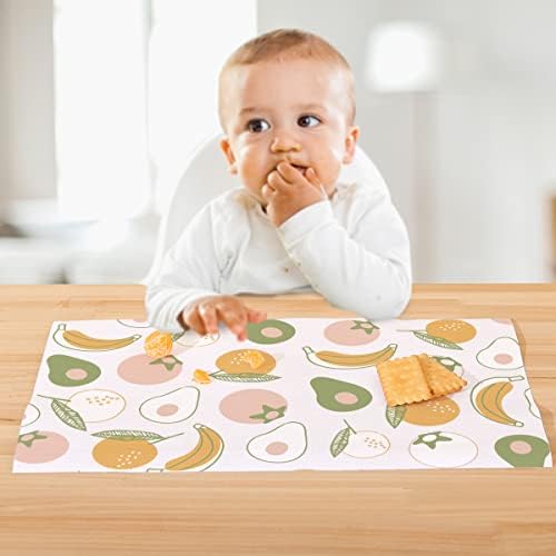 Measurement graphic illustrating the large coverage dimensions of the non toxic baby dining mat on a wooden table