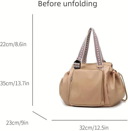 Model wearing Grluvxo large capacity bag as a shoulder bag