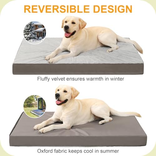KSIIA Orthopedic Dog Bed Dog Crate Bed Waterproof for Large Dogs Deluxe Plush Washable Pet Mat with Egg Crate Foam & Removable Cover, 35 x 22 Inch, Gray - Image 5