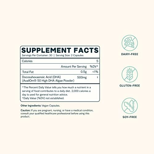 Ora Organic plant based DHA 60 capsules packaging showcasing nutritional benefits.