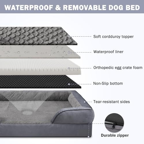 INVENHO Orthopedic Dog Beds Large Sized, XL Washable Dog Sofa with Egg-Crate Foam, Waterproof Lining and Non-Skid Bottom - Image 5