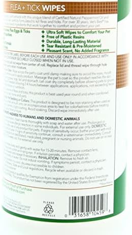 Natural peppermint oil pet wipes by Vet's Best for eliminating fleas and ticks on contact.