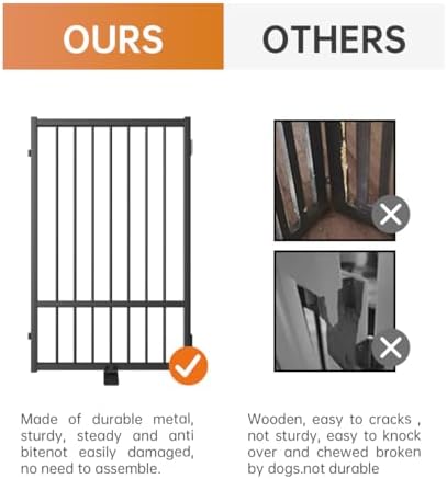 Close up view of the bidirectional walk through door and secure double lock system on the metal pet gate