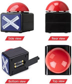 Side view of the trivia contest prop button highlighting the white cross symbol