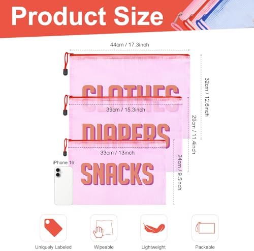 KUIRAN Three Piece Hospital Bag Pouches showing labeled zipper compartments