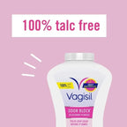 Silky texture of Vagisil daily intimate powder for anti-chafing care.
