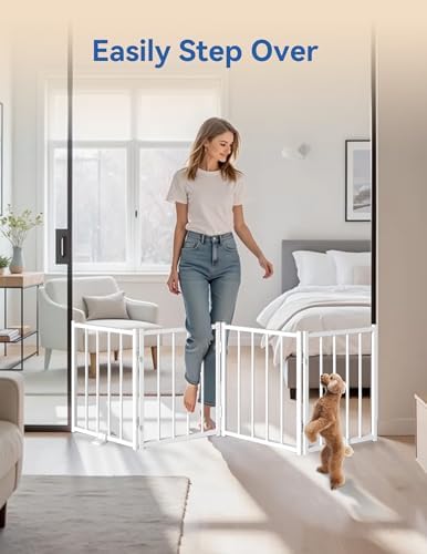 Step over indoor dog gate folded flat for storage side view