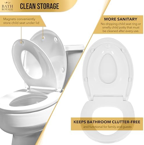 Bath Royale pure polypropylene stain resistant white adult and child toilet seat dimensions view