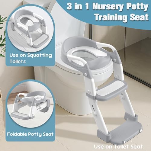Anti slip pads on the bottom of a toddler potty seat ladder