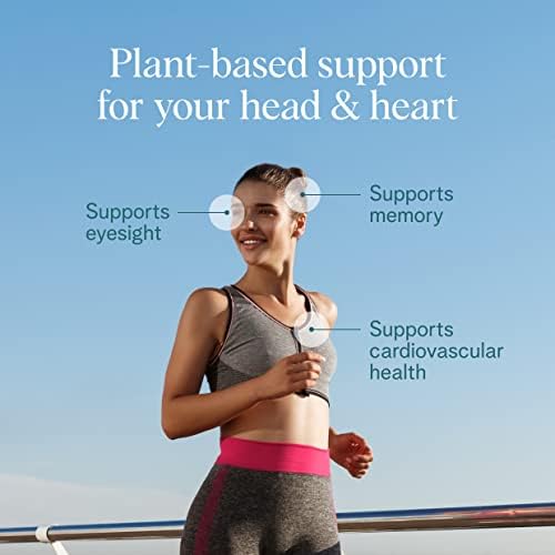 Algae derived vegan omega 3 supplement by Ora Organic highlighting brain and heart support.