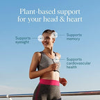 Algae derived vegan omega 3 supplement by Ora Organic highlighting brain and heart support.