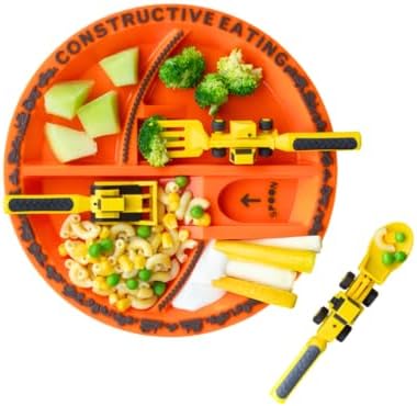 Constructive Eating Plate and Utensils Set - USA-Made Toddler Dinnerware with Divided Plates (Construction) - Image 3
