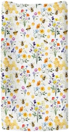 Watercolor honeybee and honeycomb pattern nursery decor