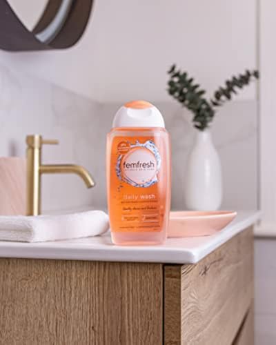 Femfresh soap-free intimate wash with aloe vera label details.