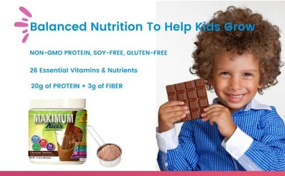 Maximum Slim Kids powder mix texture and usage illustration