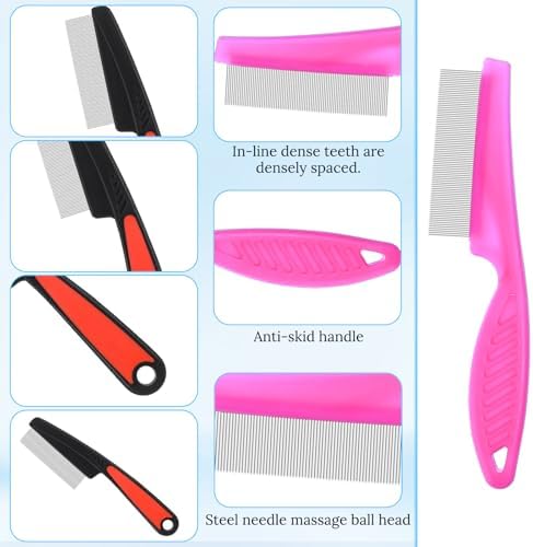 Close up of the narrow teeth on the double sided pet grooming comb for parasite removal.