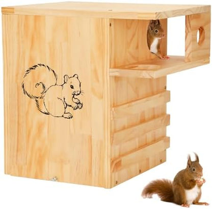 Extra Large Squirrel House for Outside with Stand & Predator Proof, Large Squirrel Box for Outside with Easy-Clean Front Door, Wooden Squirrel Nesting Box for Chipmunks and Small Animals - Image 2