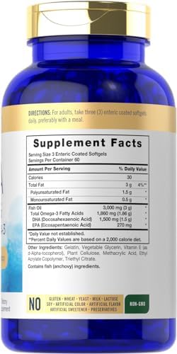 Carlyle Omega three fifteen hundred milligrams product label displaying nutritional facts and ingredients list.