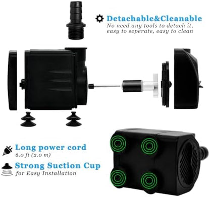PULACO outdoor pond and hydroponics water pump showing compact dimensions