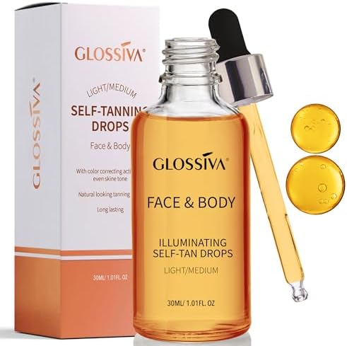 Glossiva Self Tanning Drops bottle front view for face and body