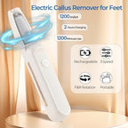 Electronic foot grinder displaying the fine grit replacement roller head for mild exfoliation.
