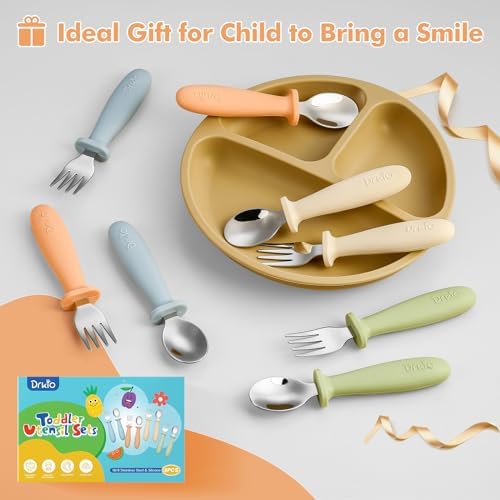 Close up of dishwasher safe toddler cutlery set