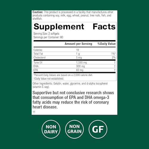 Standard Process Tuna Omega 3 Oil supplement facts label nutrition panel