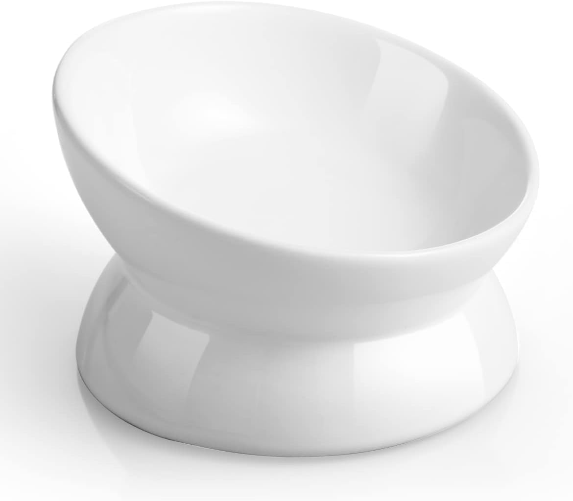 Elevated Cat Food Bowl, 5 Oz Ceramic Raised and Tilted Water Bowl, Anti Vomiting and Protect Pets' Spines Dishes for Small Dog, Fat Faced Cat, Kitten (White, 1 Pack) - Image 10