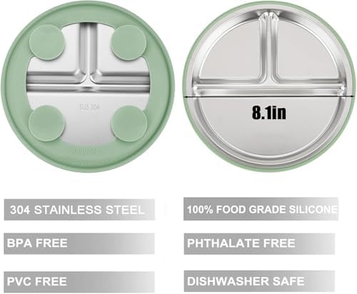 Divided baby feeding plates with silicone suction base