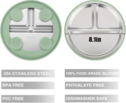 Divided baby feeding plates with silicone suction base