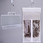 Kelukeya hair extension holder front view showing white metal hanger with nineteen pegs holding blonde wefts