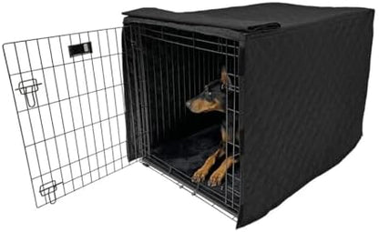 Side view of 4Knines 48 inch crate cover showing secure corner fitments
