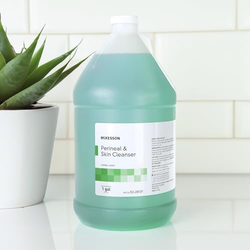 Side view showing McKesson herbal scent skin cleanser text