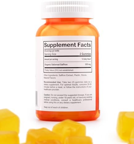 True Nests Saffron supplement vegan gummy vitamins side label directions