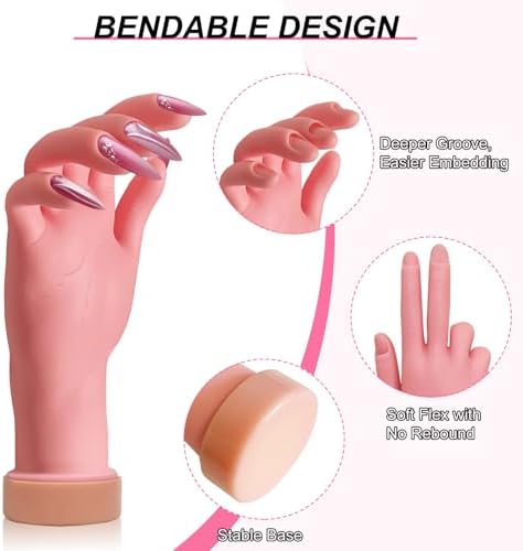 Flexible mannequin hand showing bendable finger joints for nail art