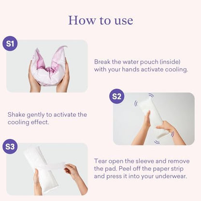 Side profile of PurComfy 2-in-1 postpartum pads packaging with 10 count quantity details.