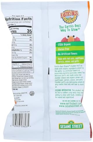 Earth's Best toddler snacks cheddar baked corn puffs nutritional facts panel