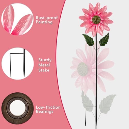 Side profile of Viveta floral wind spinner in a garden setting