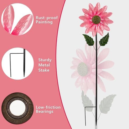 Side profile of Viveta floral wind spinner in a garden setting