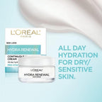 Imported L'Oreal Paris Hydra-Renewal cream jar and outer box for sensitive skin care.