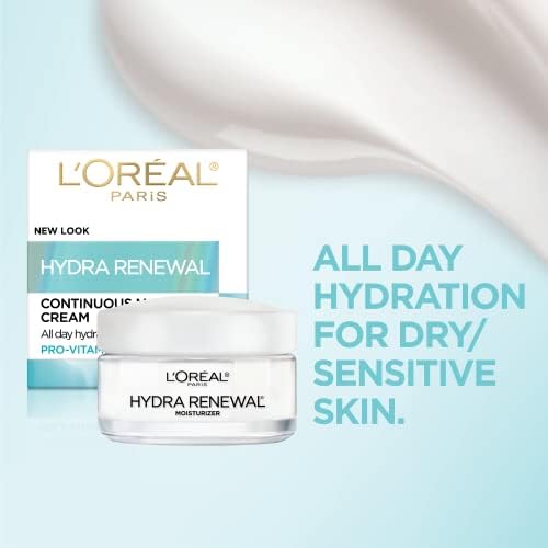 Imported L'Oreal Paris Hydra-Renewal cream jar and outer box for sensitive skin care.