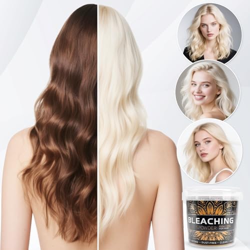 High lift blue and white dust free hair bleaching powder texture inside the tub.