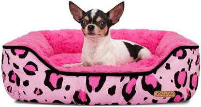 Rectangle Washable Dog Bed for Large, Medium & Small Dogs - Soft Calming Puppy Beds, Durable Warm Pet Sofa with Non-Slip Bottom for Indoor Use.Pink S Size (18.9"x18.9"x6.3") - Image 2