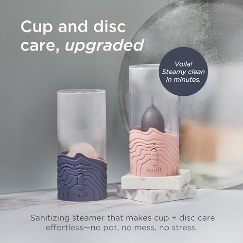 Hands-free steam sanitizer for menstrual discs and cups showing compact portable design.