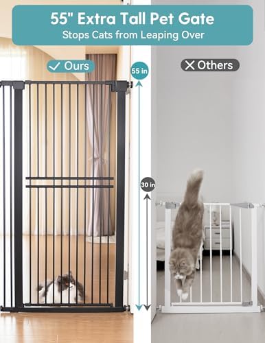 No Pawblems 55 inch black metal safety gate showcasing the auto close door mechanism